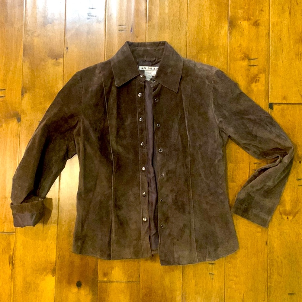 A.M.I. BROWN LEATHER SHIRT WITH SNAPS